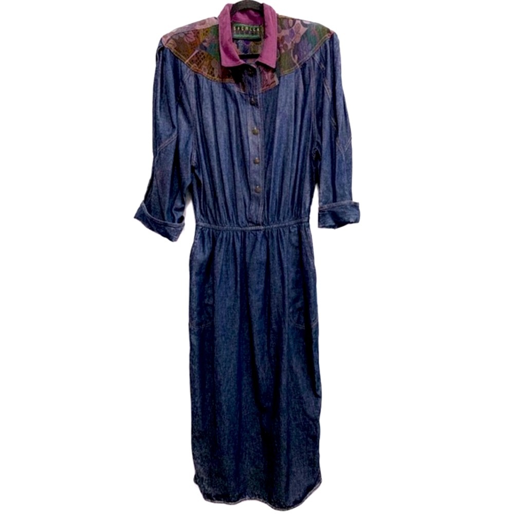Spencer Alexis Vintage 100% Cotton Denim Maxi Dress
